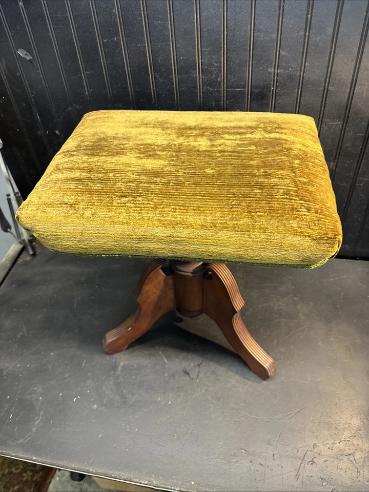 TABURETE PIANO MADERA vintage órgano victoriano fieltro asiento antiguo siglo XIX Foto 2 de 4
