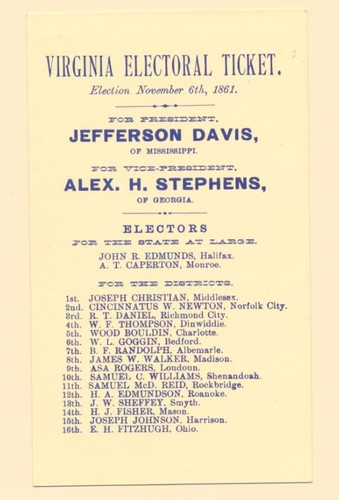 USA Confederate States Virginia Electoral Ticket Nov. 1861 Reproduction MVLH - Picture 2 of 2