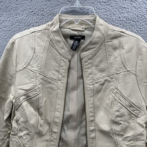 Alfani New Women's Size10 Faux Leather Cream Beige Jacket Full Zip High Neck - Picture 8 of 15