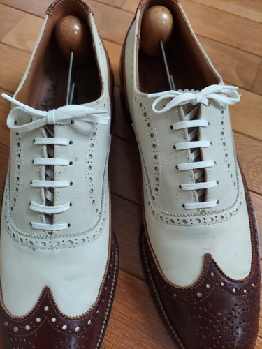 Vintage 1930s Spectator Shoes A S Beck White Nubuck Brown Calf Wingtip Oxfords 9 - Picture 11 of 24