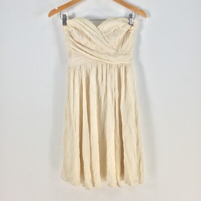 French connection womens dress size 8 fit flare cream sleeveless strapless076702
