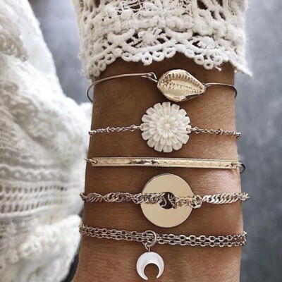 Mehrlagig Vintage Armband Gold Armreif Kettenmanschette Frauen Mädchen Handgelenk Schmuck 