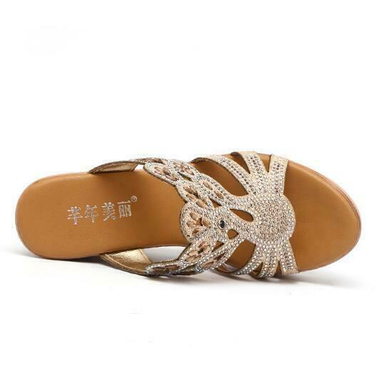 PANTOFOLA D’ORO Sandali da donna estivi punta aperta zeppa tacchi alti strass plateau pantofole