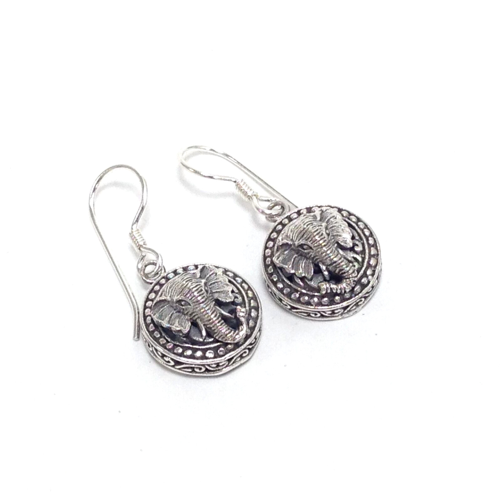 Unsigned Sterling Silver Round Dangle Drop Hook E… - image 1