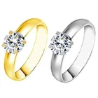 Stainless Steel Engagement Ring Crystal Wedding Elegant Gold or Silver Coloured