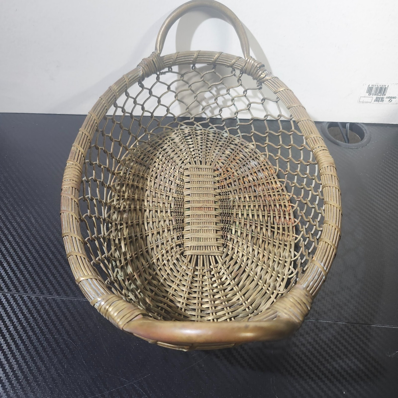 Vintage Hand Crafted Woven Wire Brass Basket With Handle image 2