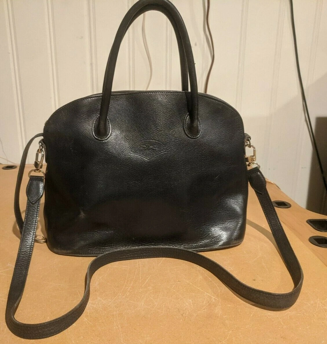 Longchamp, Bags, Vintage Longchamp Black Pebbled Leather Satchel No Strap  Please Read Details