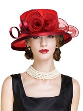 Burgundy Tea Party Derby Hats For Women Elegant Wedding Hat Flower Fascinators