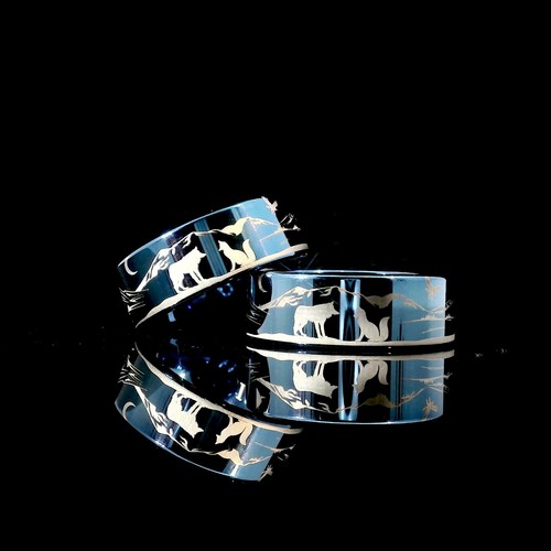 Silber Wolfram Ring mit grünem Achat Meteorit, Pfeil Inlay, Unisex, 8 mm - Bild 5 von 7