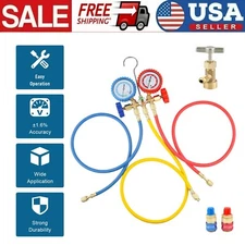 AC Manifold Gauge Set A/C Refrigeration 3 Way Hose Fit For R502 R134a R12 R22