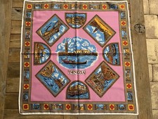 Venice Venezia Landmarks Souvenir Scarf Made in Italy Pink 26" Square