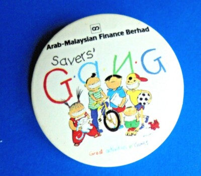 Cool Vintage Arab Malaysian Finance Berhad Saver S Gang Bank Advertising Pinback Ebay