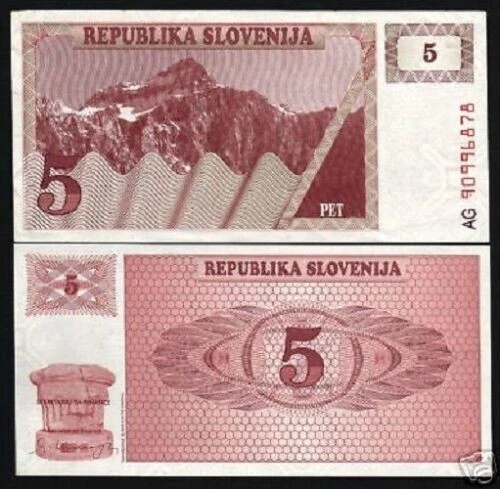 Slovenia 5 TOLARJEV P-3 1990 x 50 Pcs Lot Bundle Pre Euro UNC Slovenian PACKNOTE - Image 3 of 4