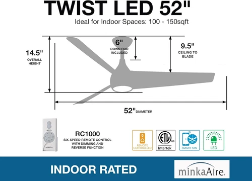 Minka Aire Twist 52" Ceiling Fan with LED Lights & Remote - Coal Finish - Picture 7 of 9