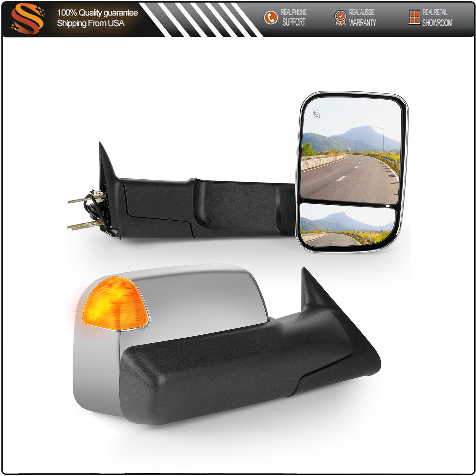 Flipup Heated W/Signal Mirrors Chrome For 1994-2002 RAM 1500 2500 3500 L&R Side