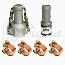 Sigma E100 100C 1" Aluminum Female Male Camlock Hose Barb Coupler Adapter &Clamp