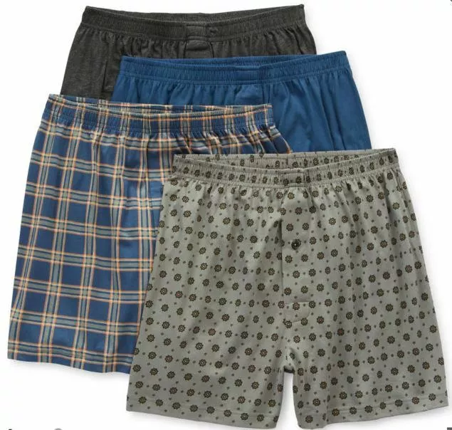 Stafford Men's 4-Pack 100% Cotton Knit Boxer Shorts Solids/Print