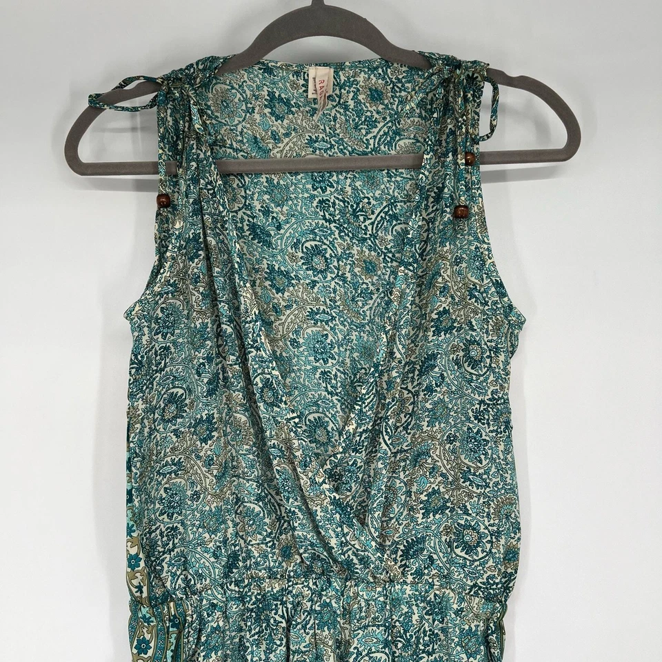 Женский комбинезон RAGA Catalina с цветочным узором и бисером и кисточками размер S бирюзовый с глубоким v-образным вырезом - Изображение 4 из 4