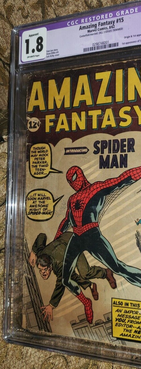 AMAZING FANTASY#15 CGC 1.0 FIRST APPEARANCE OF SPIDER-MAN, 8/1962, STAN LEE