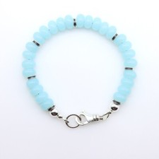 8mm Soft Baby Blue Aquamarine Rondelle Beaded Gemstone Stacking Artisan Bracelet