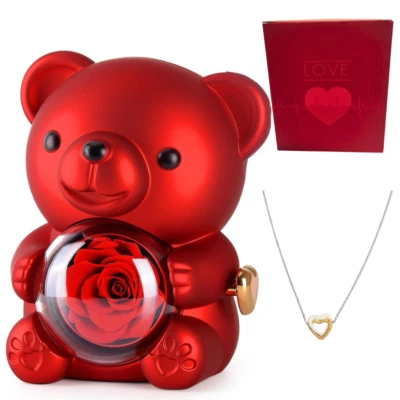 Orsetto Orso Orsacchiotto San Valentino idee regalo per Lei con collana e rosa