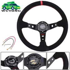 Universal 350mm Suede Leather Stitch Deep Dish Sport Racing Car Steering Wheel