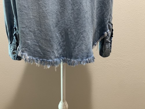 SAMTHERZ unten am Hemd zerrissen weich Denim KNOPFLEISTE OBERTEIL SHIRT BLAU L - Bild 5 von 7
