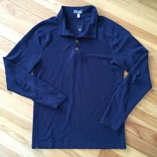 Ibex Henley Waffle Knit Shirt Distressed Small Blue USA Wool Blend