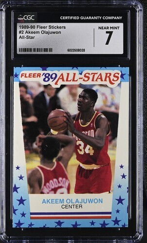 BASKETBALL NBA 1989-90 Fleer - All-Stars Stickers Hakeem Olajuwon #2 - CGC 7 - Picture 1 of 2