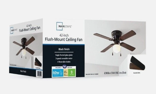 Ventilador de techo de montaje empotrado de 42 pulgadas Mainstays acabado negro globo esmerilado único NUEVO EN CAJA Foto 2 de 2