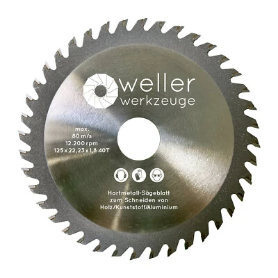 WELLERWERKZEUGE Hartmetall Allesschneideblatt Sägeblatt 125mm 40 Zähne TCT Alu Holz Ne metalle