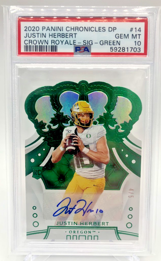 Justin Herbert Panini Chronicles Draft Picks Crown Royale #14 Signature-Green