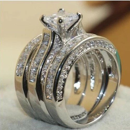 Women 925 Silver Filled Wedding Rings Cubic Zircon Engagement Jewelry Sz 6-10 - Picture 12 of 34