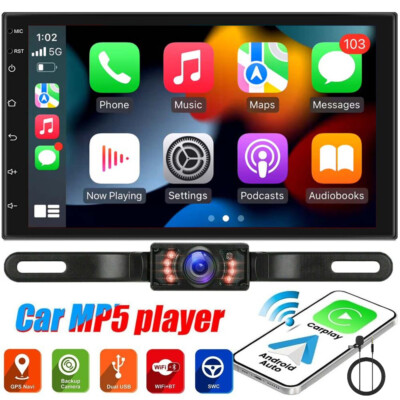 7'' Double Din Android 13 Car Stereo Apple CarPlay GPS WiFi Play MP5 Radio+Camera
