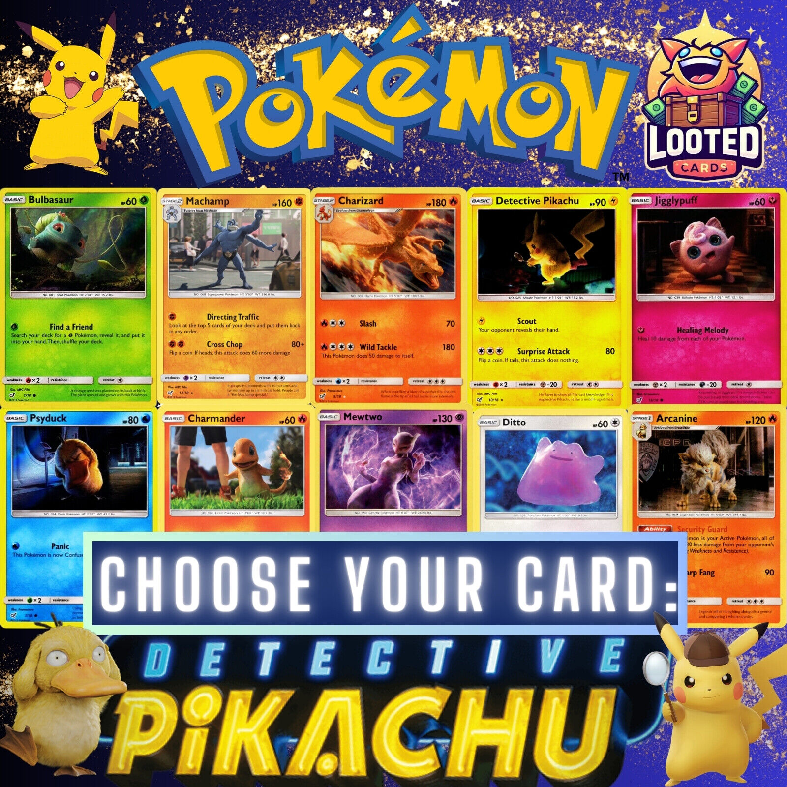 Pokemon Detective Pikachu Choose Your Card - All Holo NM - Complete Your Set!