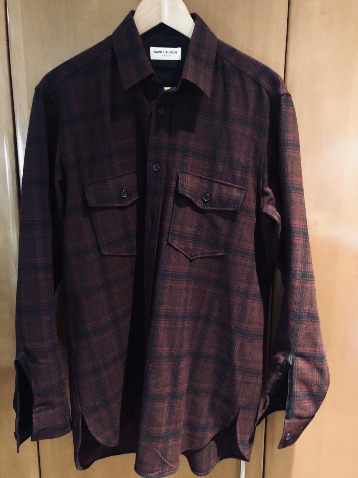 Camicia uomo Saint Laurent Paris in flanella di lana a quadri a quadri L