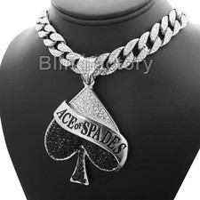 Hip Hop Iced Ace of Spades Pendant & 20" Full Iced Choker Cuban Necklace