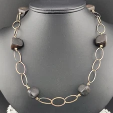 Retired Silpada Ebony Wood Bead Sterling Silver Oval Chain Link 20" Necklace