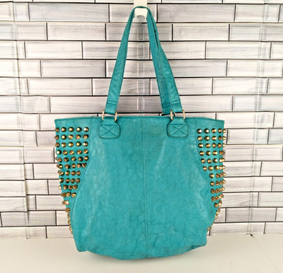 Rue21 Etc Handbag Shoulder Bag Purse Hobo Turquoise Gold Studs 16''x13.5''