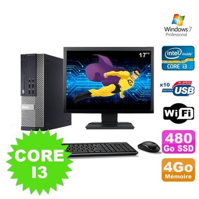 Pack PC Dell Optiplex 990 SFF I3-2120 3.3GHz 4Go 480Go SSD DVD Wifi W7 + Sieb 17