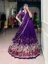 Premium Women Tasar Silk Purple Lehenga Choli Dupatta Set Indian Ethnic Wear