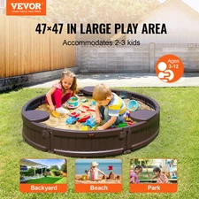 Kids Sandbox with Cover, 47.2" Round Sand Box, Durable HDPE Sand Pit with 3 Corn