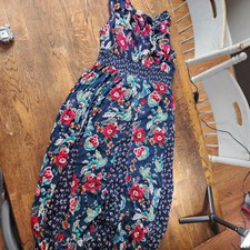 Bila Floral Maxi Dress XL Sleeveless Smocked Navy Red Turquoise