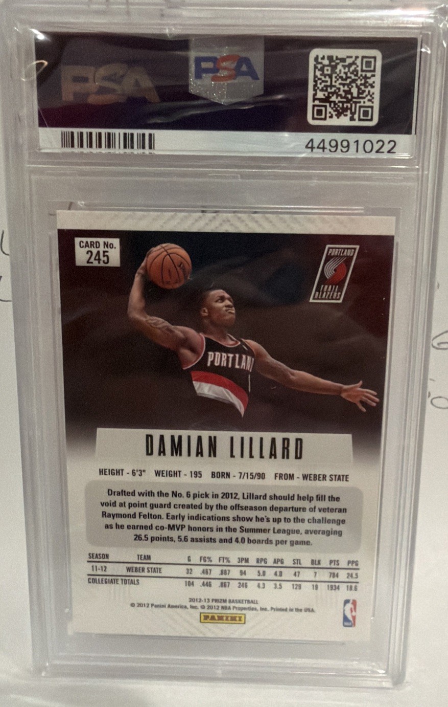 Damian Lillard 2012-13 Prizm Rookie RC #245 PSA 10 Gem Mint view 4