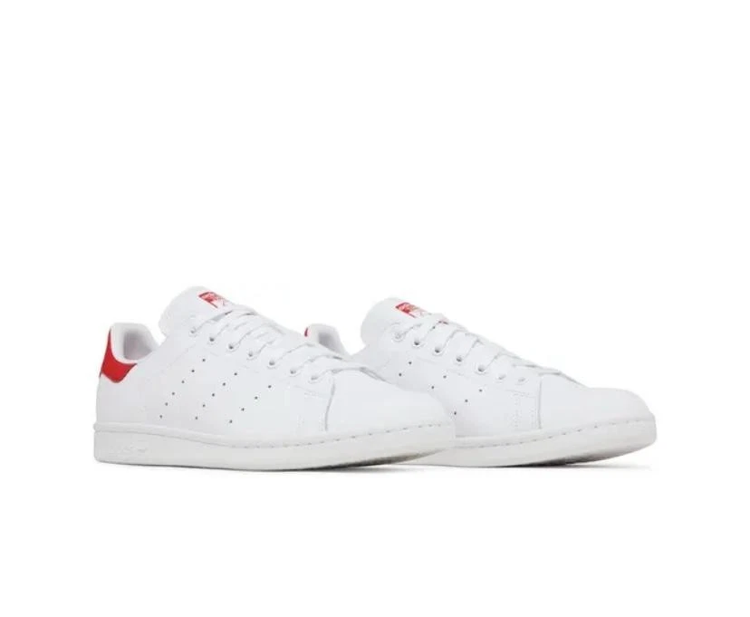 Scarpe da ginnastica Adidas Originals Stan Smith UK 8 5 colore bianco rosso nuove di zecca