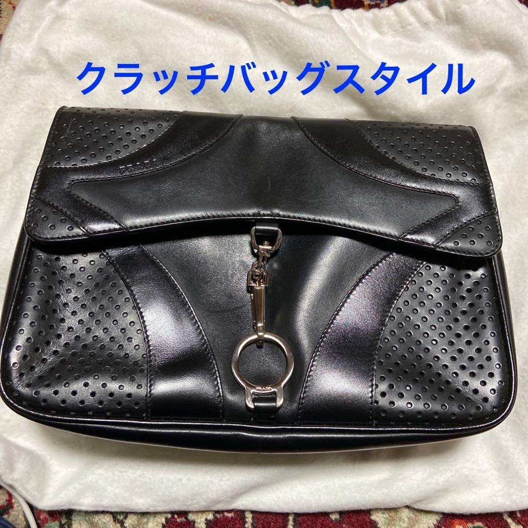 PRADA Vitello Drive Leather Shoulder Bowling Bag Black Y2K Vintage