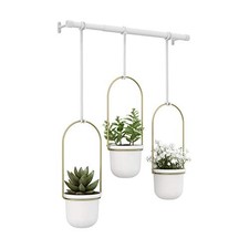 1011748-524 Triflora Hanging Planters for 24.75 x 42 x 5.75 inches White/Brass