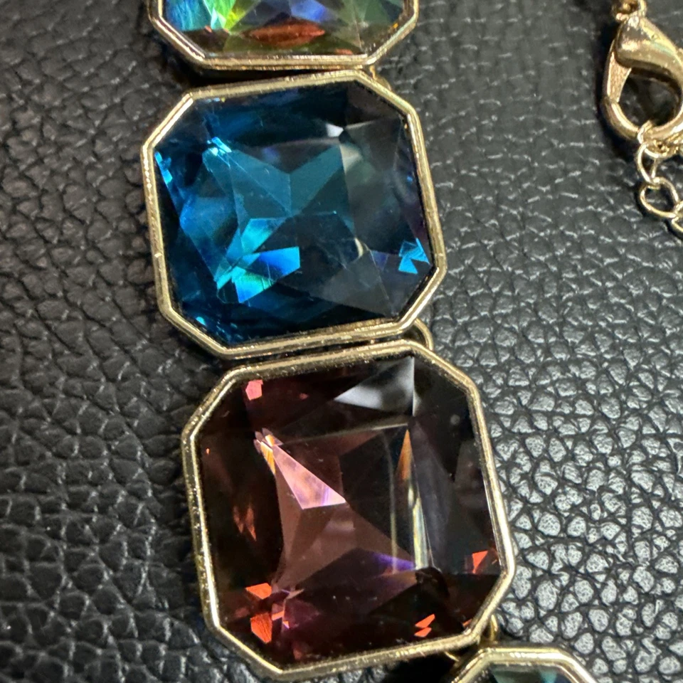 Collar Zara Grueso Cristal Distintivo Sandía Azul Púrpura Dorado Firmado Y2K Foto 3 de 4