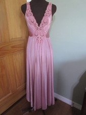 Vintage Full Length Olga Nightgown Dark Rose Lace Bodice, Stye 92280, Size Small