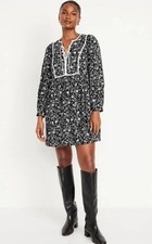 Old Navy Long-Sleeve Floral Black Boho Mini Dress Women's Large